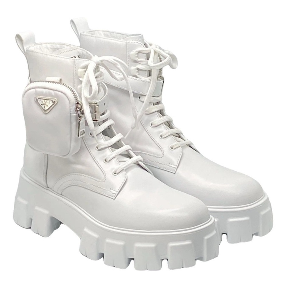 PRADA Monolith Brushed Leather & Re-Nylon Boots 40 Runs Large $1750. US 10.5/11